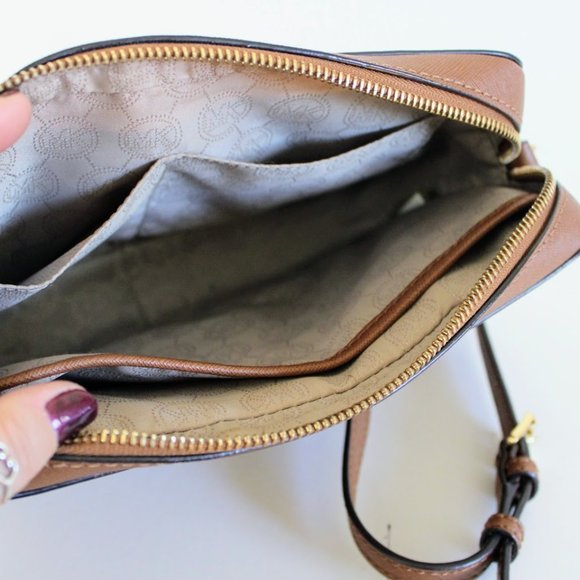 Michael Kors Brown/Tan Jet Set Large Saffiano Leather Crossbody Bag - Picture 7 of 12